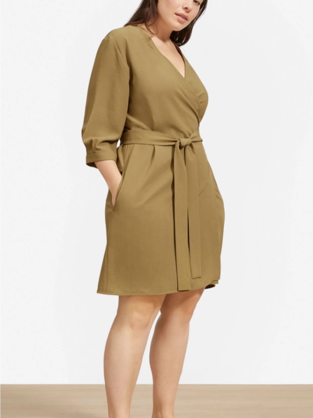 Everlane Japanese Goweave Olive Wrap Robe Dress with Self-Tie 00 - Picture 11 of 15